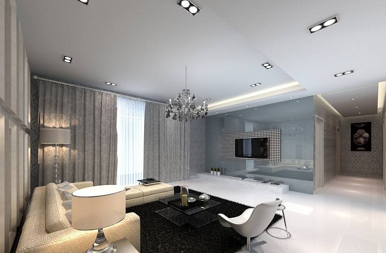 灰色、紅色液晶電視背景墻效果圖