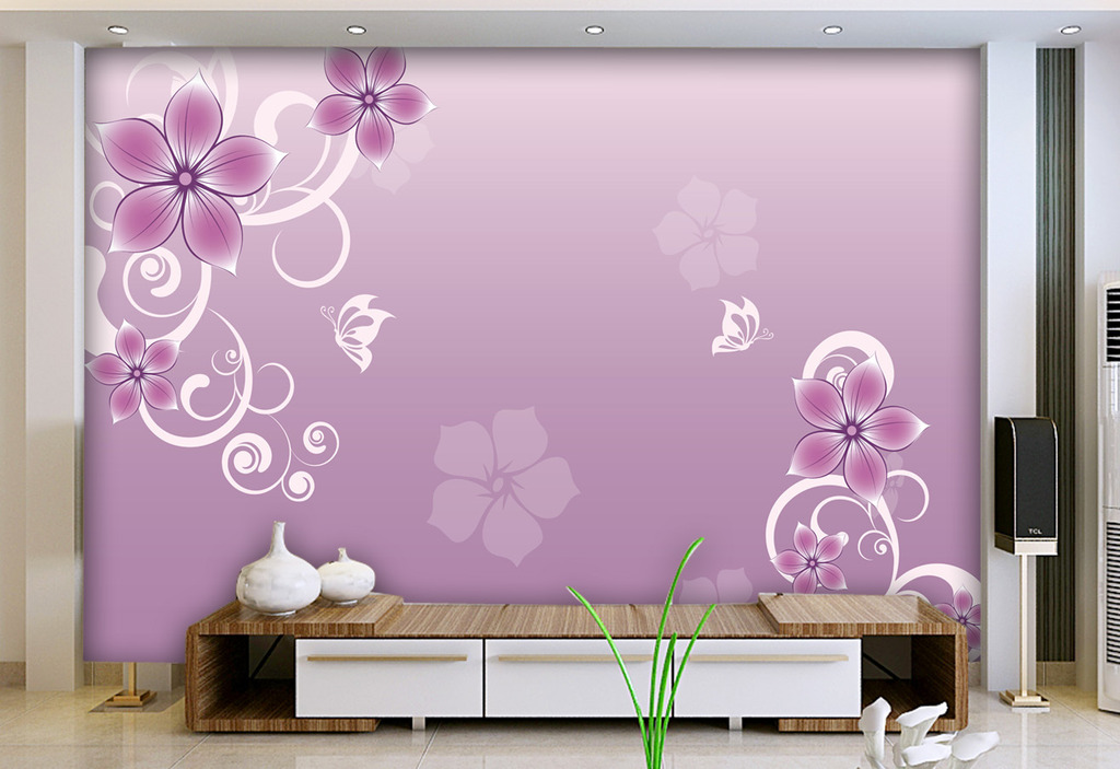 黃綠、粉色,液晶電視背景墻效果圖