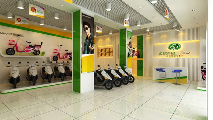 綠源電動車店鋪、店面logo墻裝修設計案例效果圖