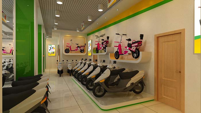 綠源電動車店鋪、店面電動車擺放區裝修設計案例效果圖