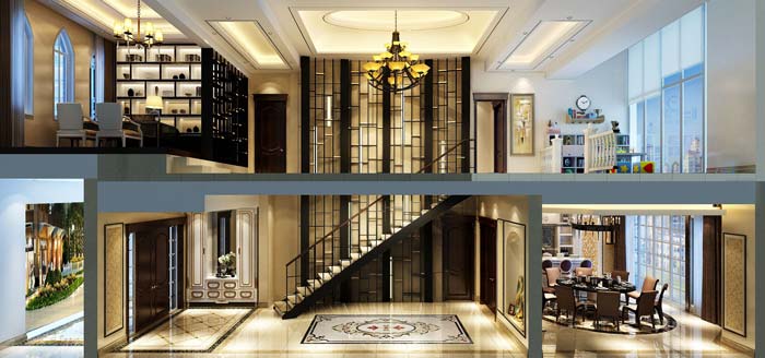 水印城現(xiàn)代新古典別墅裝修設計案例效果圖