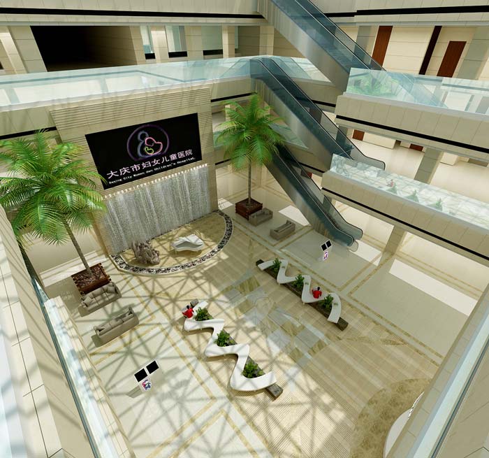 大慶市婦女兒童醫院大堂裝修設計案例效果圖