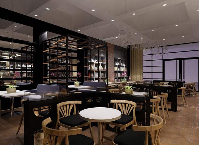 書苑咖啡館廳大廳區域裝修設計案例效果圖