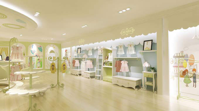 伊卡通童裝店展區裝修設計案例效果圖