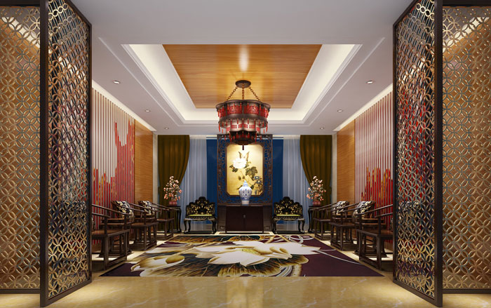 中式風格私人會所接待區裝修設計案例效果圖