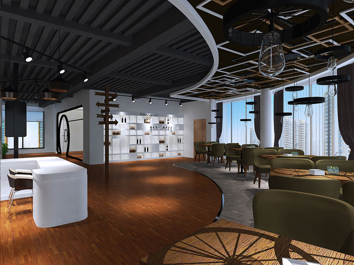 甜點(diǎn)展廳前臺(tái)過(guò)道裝修設(shè)計(jì)案例效果圖