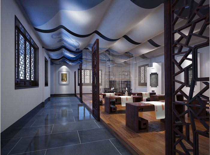 國學館展廳教學區過道裝修設計案例效果圖