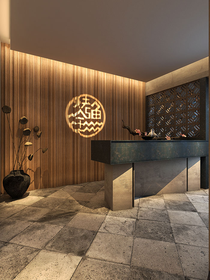 時而驚奇、時而陶醉的烤魚店前臺裝修設(shè)計方案效果圖