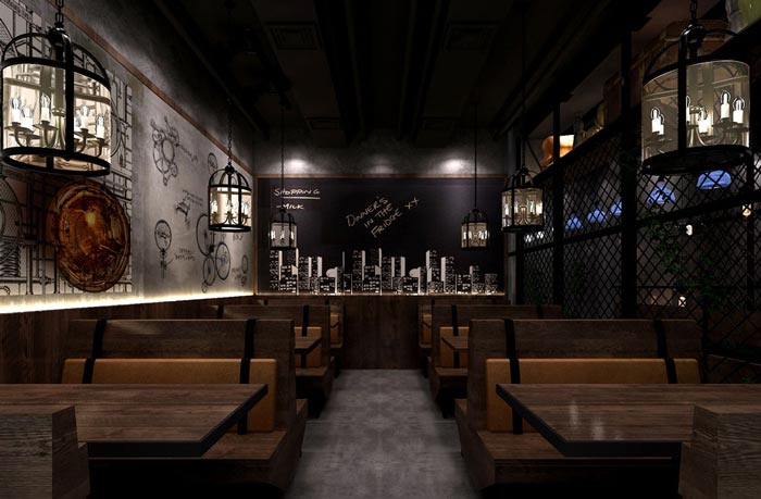 400平方懷舊復古中餐廳就餐區域設計效果圖