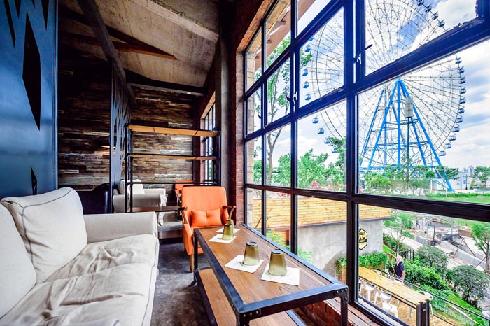 340平方工業風與LOFT風格相結合的餐廳陽臺區域設計效果圖