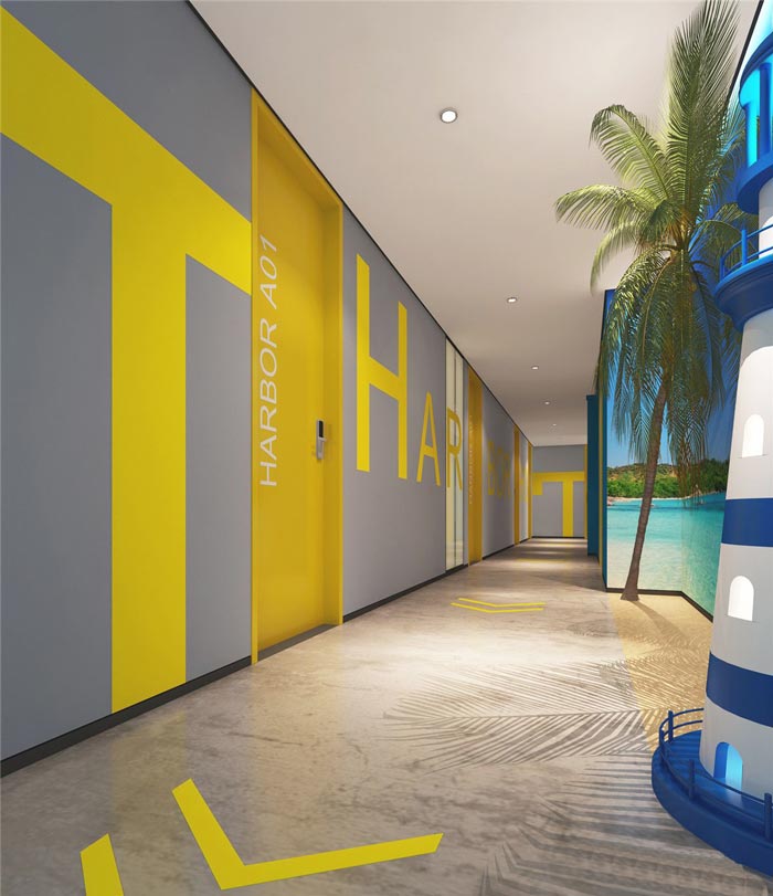 港灣主題酒店走廊裝修設計案例效果圖