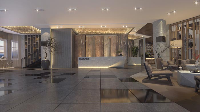 商務型酒店前臺裝修設(shè)計案例效果圖