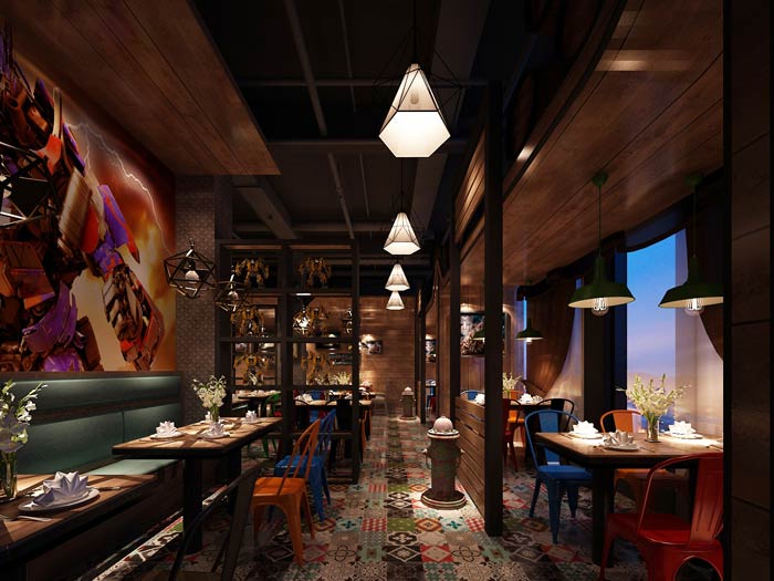 變形金剛主題餐廳右側裝修設計效果圖