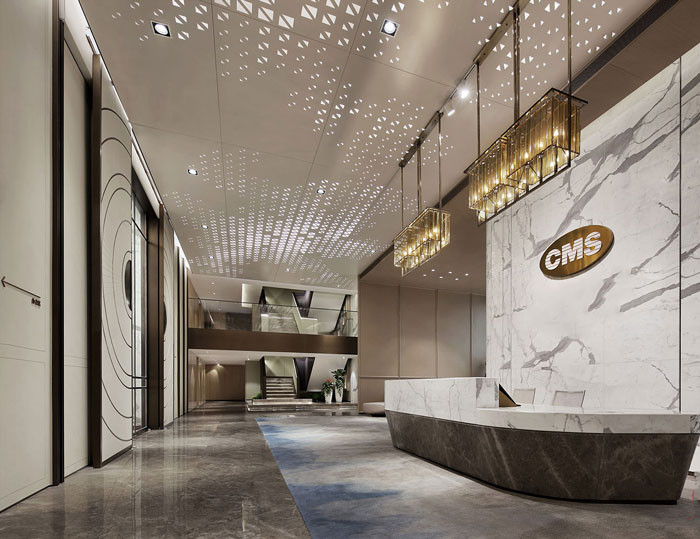 藥業公司辦公室前臺大廳裝修設計效果圖