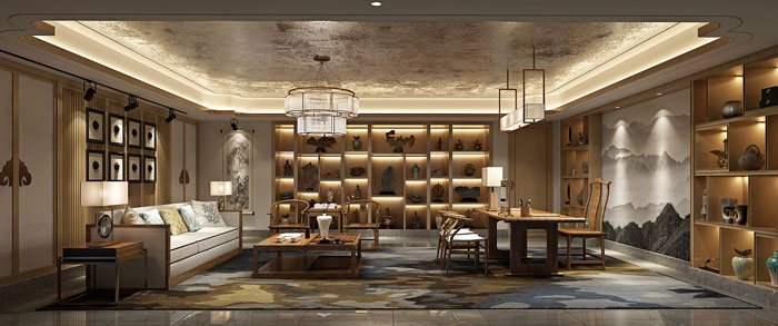 新中式董事長辦公室設計方案效果圖