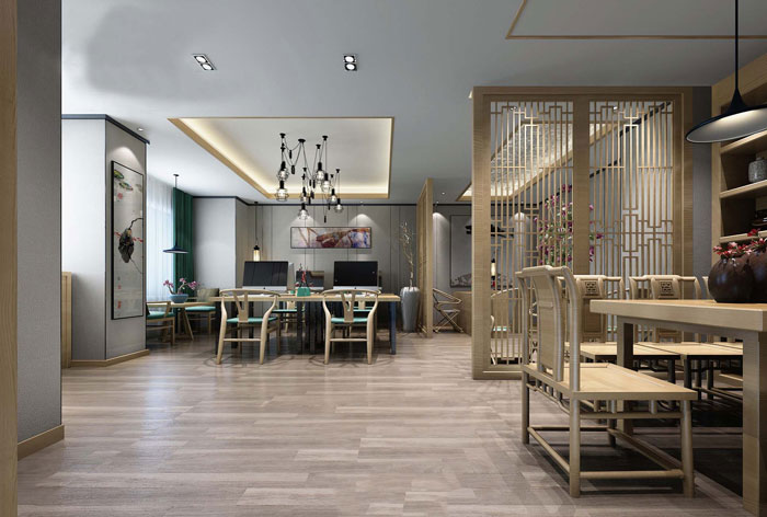 中式禪意辦公室洽談區裝修效果圖