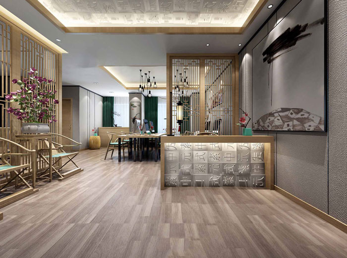 中式禪意辦公室接待區裝修效果圖