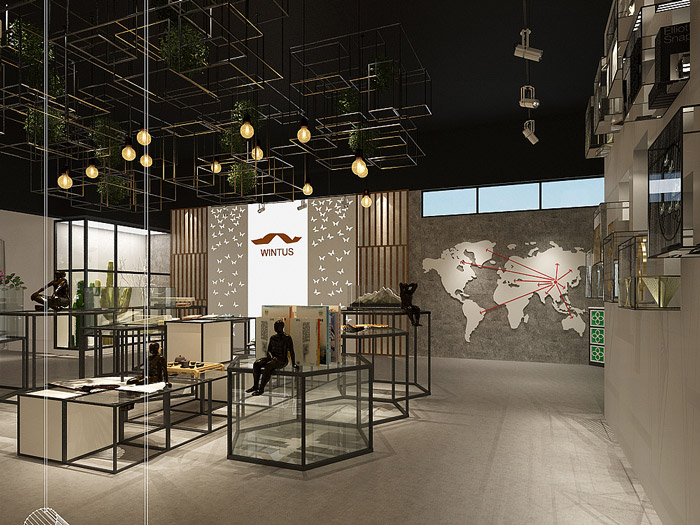 絲綢廠房展廳進門區裝修設計效果圖