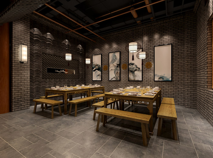 火鍋店餐區(qū)裝修設(shè)計效果圖