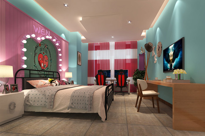 電競酒店客房裝修設計效果圖