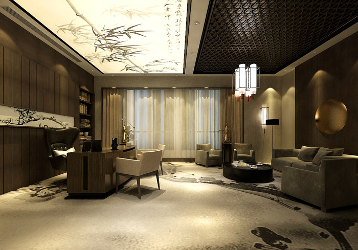 新中式總裁辦公室裝修設計效果圖