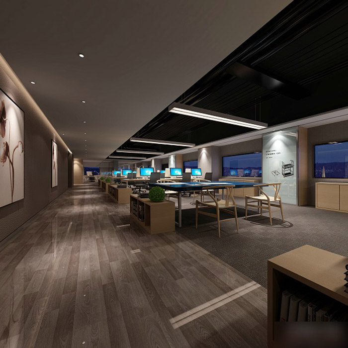 中式禪意風格辦公室辦公區裝修效果圖